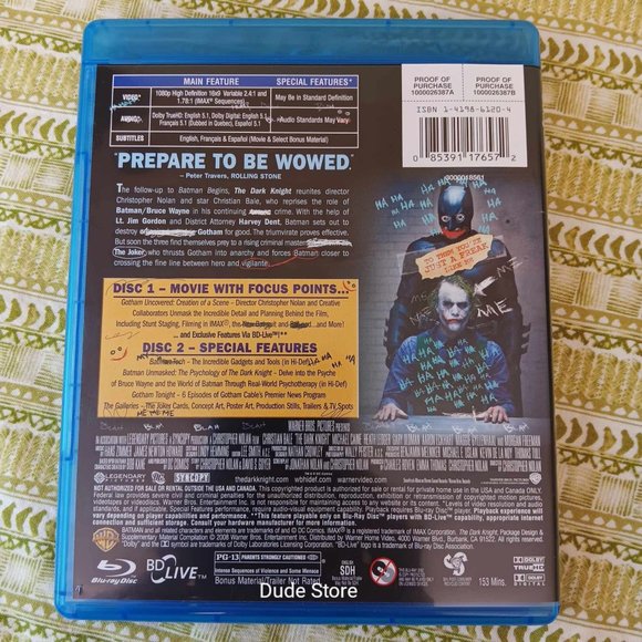 THE DARK KNIGHT - BATMAN - Christian Bale & Heath Ledger  - 2008 - 2 Blu-Ray Set - Picture 3 of 3